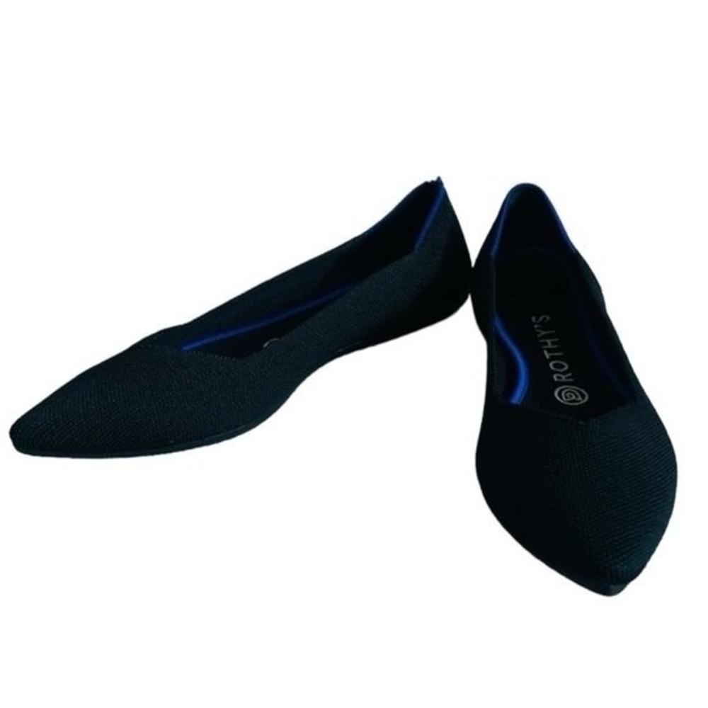 ROTHY’S The Point Black Blue Almond Toe Slip-On Flats Women’s Sz 9 Loafers Shoes - Picture 4 of 8
